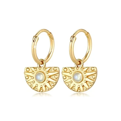 Imagen de Elli Pendientes de aro para mujer, estilo vintage, con Piedra lunar en Plata ley 925 chapada oro, talla única, ley, luna
