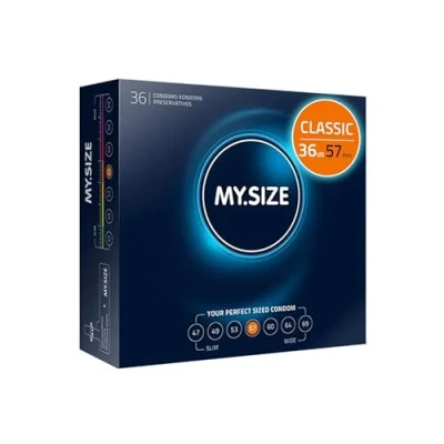 Imagen de MY.SIZE Classic Condones talla 4 I Ancho 57 mm Paquete grande 36 unidades Preservativos premium extra delgados ultra sensibles y delicados Grosor 0,07 veganos