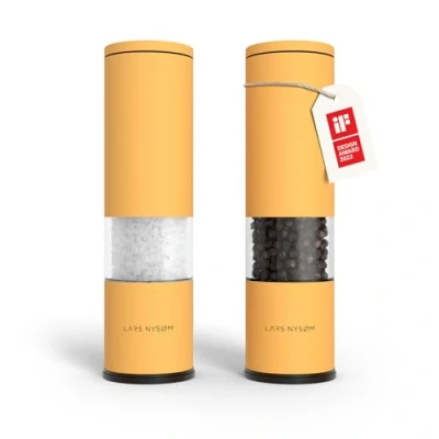 Imagen de LARS NYSØM Juego de 2 molinillos sal y pimienta manuales con molinillo cerámica ajustable grueso a fino I especias diseño (Mustard Yellow)