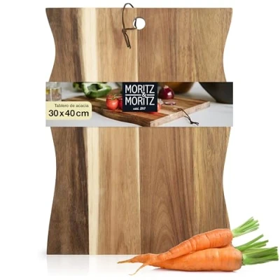 Imagen de Moritz &amp; Tabla de cortar madera grande, 30 x 40 2 cm, antibacteriana, acacia, para pan, verduras, frutas, carne y queso