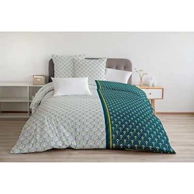 Imagen de Home Linge Passion Funda nórdica 3 Piezas 100% algodón 57 Hilos 2 Personas 240x260 cm Rainbow Azul Verde Curry