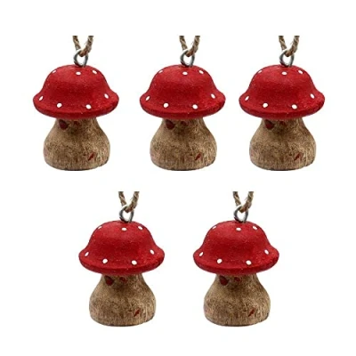 Imagen de Dekohelden24 Colgante de Madera con Forma Seta y árbol en Juego 5 Unidades, tamaño Cada Colgador: x 4 cm, cm Aprox