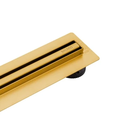 Imagen de BALNEO Canal de Ducha, Desagüe 60cm Suelo Dorado Acero Inoxidable, Panel Estrecho 14mm, Juego Completo, Bajo 57mm, Ducha Proline Delgado y