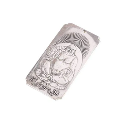 Imagen de Lachineuse Talismán Buda Rieur Feng Shui Chance &amp; Felicidad de Plata tibetana 10 x 5,5 cm Tradiciones budistas Decoración Zen para casa Oficina Idea Regalo China, Japón,
