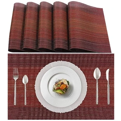 Imagen de Lumaca Juego de 6 Manteles Individuales Lavables, (70% PVC y 30% Poliéster) Salvamanteles Individuales, Fácil Limpieza, Antideslizantes, Resistentes al Calor, Ideales para la Mesa Cocina,Rojo