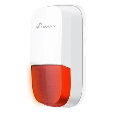 Imagen de NivianSirena inalámbrica compatible con sistema de alarma NivianApta para interior y exterior resistentes al aguaAlerta lumínica sonora 95dBIncluye batería respaldo Fácil instalación