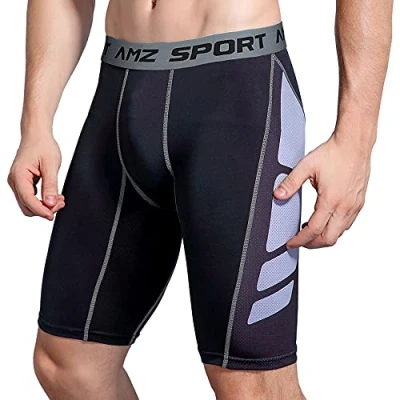 Imagen de AMZSPORT Pantalón de Short Compresión Para Hombre Deportes Secado Rápido Baselayer Funcionamiento Blanco negro L