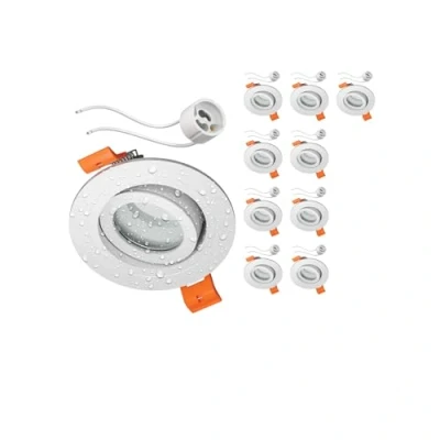 Imagen de ledscom.de 10 piezas Marco empotrable en techo ERID, antihumedad, baño, IP44, redondo, orientable, blanco mate incl. casquillo GU10