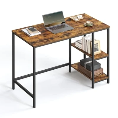 Imagen de VASAGLE Escritorio, Escritorio con 2 Estantes a la Izquierda o Derecha, Mesa de Trabajo, para Salón Oficina, Estructura Acero, Industrial, Marrón Rústico y Negro Tinta LWD046B01