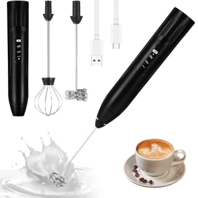 Imagen de Hixava Batidora de Leche Espuma 2 en 1 Espumador Electrico Mano 3 Velocidades Ajustable USB Recargable Mini para Huevos Café Lattes Capuchino Chocolate Caliente