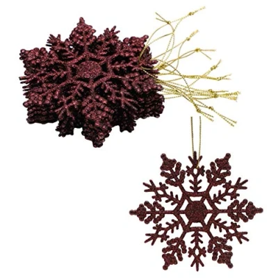 Imagen de Paquete de Decoraciones Colgantes Copos Nieve con Brillo 12 10 cm navideñas (Mocha)