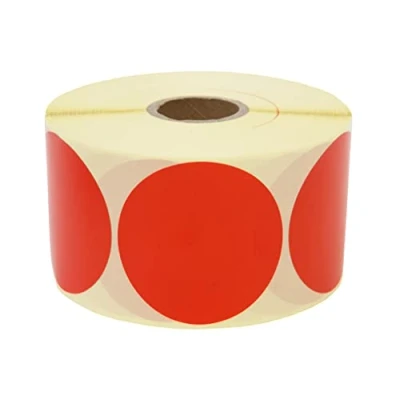 Imagen de Prolac 1000 unidades de puntos adhesivos coloridos en rollo, 50 x mm, color rojo, pegamento, autoadhesivos, redondos, perfectos para la identificación oficina
