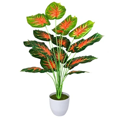 Imagen de AIVORIUY Planta Artificial con Maceta Areca Palmera Grande Arbol Plastico Falso Hojas Interior Hogar Salon Dormitorio Balcón Oficina Moderno Decorativas (77cm Palma Roja Verde)
