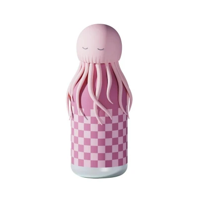 Imagen de asobu Bestie Bottle Botella de agua aislada acero inoxidable con cabeza animal suave desmontable, divertida bebida para niños y adolescentes popote flexible reutilizable 16 onzas (rosa