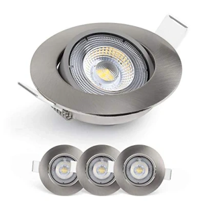 Imagen de EMOS Exclusive focos LED Interior Techo 5W, 450lm Ojos de Buey para Luz Blanca Fria 6500k Juego 3 empotrables ultraplanos redondos pivotante en 50 color plata
