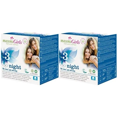 Imagen de 2 x 10 Primer Período Adolescente Noche Pads, con Alas, Materiales Orgánicos, Veganos y Biodegradables, Envueltos Individualmente Masmi