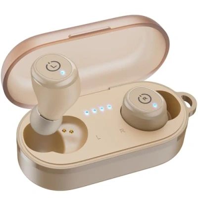Imagen de TOZO T10 Mini Auriculares Inalámbricos Bluetooth 5.3, Cascos Reproducción 55H con Estuche, Personalizar EQ, Ergonómicos IPX8 Impermeables Caqui Claro