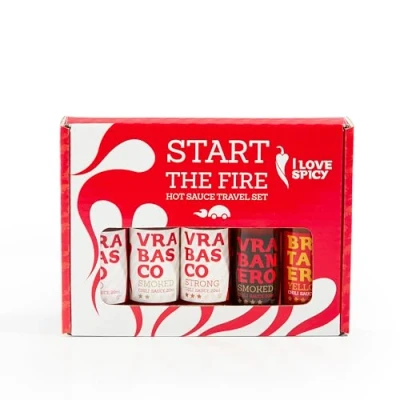 Imagen de I LOVE SPICY Set de Regalo Start The Fire Salsas Picantes Travel 5 x 20 ml Chile Diferentes, Gourment para Hombres y Mujeres, Desde Suave hasta Extra Picante