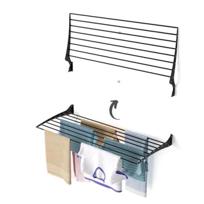 Imagen de foxydry Fold, tendedero de Pared Plegable, Ropa Retráctil Compacto para Interiores y Exteriores (116 cm, Black (Negro))