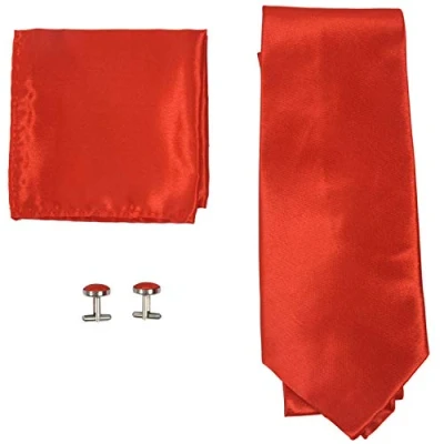 Imagen de Qussedser Juego de Corbata/Panuelo Seda Tejida y Gemelos para Boda Fiesta Rojo