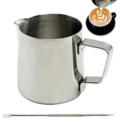 Imagen de jarra de leche 200 ml, acero inoxidable con marca medición, perfecta para hacer capuchino y espresso barista (200 ml)