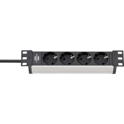 Imagen de Brennenstuhl regleta enchufes ALU Line 10&quot; para Armario Rack con 4 Tomas de Corriente (Unidad distribución, Formato Montaje, sin Interruptor, Cable 2 m)