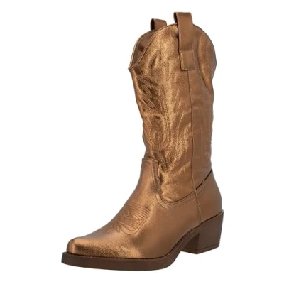 Imagen de Elara Botas de Vaquero Mujer Estilo Motero Chunkyrayan DEN928P Rosegold PU 39
