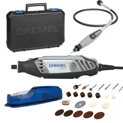 Imagen de Dremel Multiherramienta 3000 130W, juego de 1 herramienta y 25 accesorios, velocidad 10,000 a 33,000 RPM para corte, 3.2 mm, rectificado, grabado, pulido, afilado, limpieza, Negro, Azul, Plata