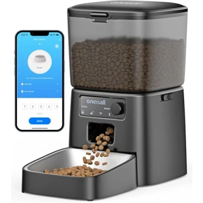 Imagen de oneisall 3.5L Comedero automático para Gatos, Inteligente WiFi Control App, 1 10 Comidas al día, Dispensador de Comida Gato/Perro, con Cuenco Acero Inoxidable