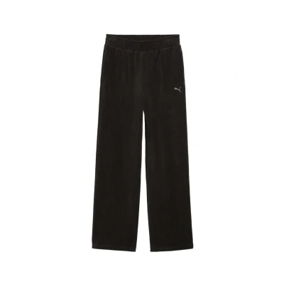 Imagen de PUMA Pantalones con pernera recta y canalé de terciopelo Essentials Elevated para mujer, Ropa, Negro, XL