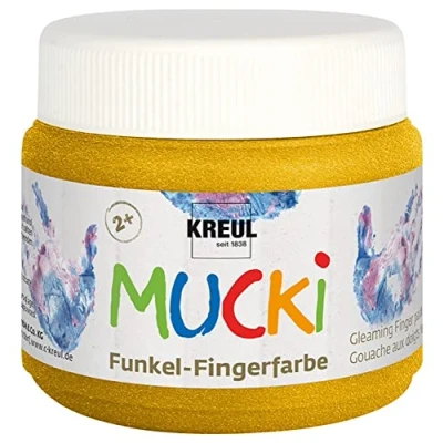 Imagen de KREUL 23125 Mucki Pintura Brillante para Dedos, Tesoro Dorado, a Base de Agua, sin parabenos, Gluten, lactosa y Vegana, Lavable, Color Gold Treasure, 150 ml (9992)
