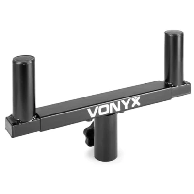 Imagen de VONYX WMS 03 Soporte altavoz doble Brazo doble, 2 x 35 mm, Dos altavoces en un trípode, Anchura ajustable, Adecuado para Top Hat, Color: Negro