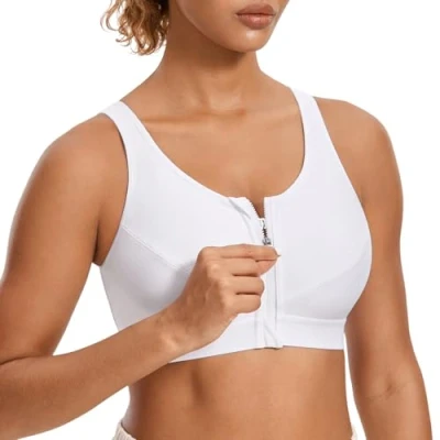Imagen de SYROKAN Sujetador Deportivo Espalda Deportiva con Cremallera para Mujer Blanco ES:85C (EU 70C)