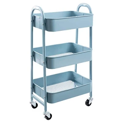 Imagen de Carro de Almacenamiento Servicios Metálicos 3 Niveles rodante Organizador con Ruedas para Cocina Maquillaje Baño Oficina, Gris Azul