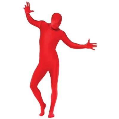 Imagen de Smiffys Traje ajustado al cuerpo, rojo, con bolso canguro, bragueta invisible y abertura bajo la barbilla