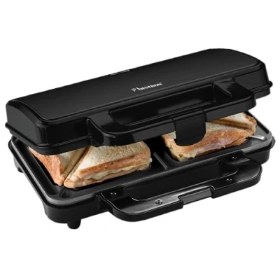 Imagen de Bestron XL Sandwichera, Sandwichera tostadora con recubrimiento antiadherente para 2 sandwiches, incl. control automático de temperatura e indicador listo, 900 vatios, color: Negro mate