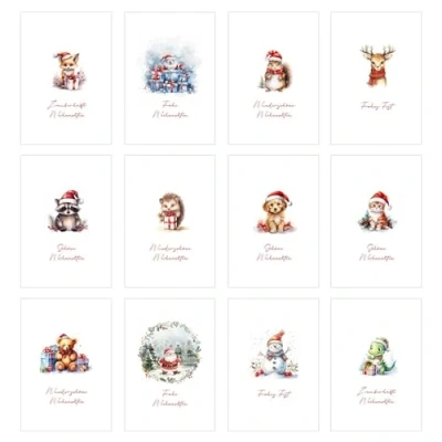 Imagen de Edition Seidel Juego de 12 tarjetas Navidad exclusivas con sobre, dobles/plegables postales