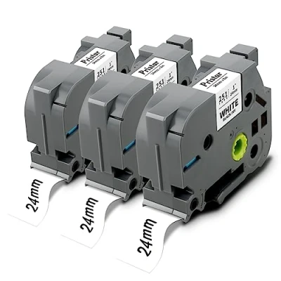 Imagen de 3X Pristar 24mm Compatible para Brother TZe 251 TZe251 TZ Negro sobre Blanco Laminado Cinta de Etiquetas PT P700 P750W D600 D600VP P710BT E500VP 1830VP 2430