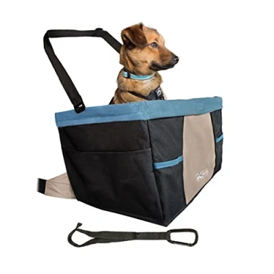 Imagen de Kurgo Rover, Asiento de Coche para Perros, Elevador Mascotas, Incluye Correa Seguridad, Negro/Azul