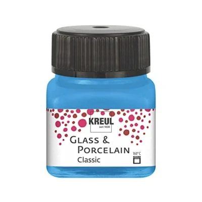 Imagen de KREUL 16219 Vidrio Azul Claro clásico, en Bote, Pintura Brillante al Agua para y Porcelana, de Secado rápido, Opaca, Color Light Blue, 20 ml (16219)
