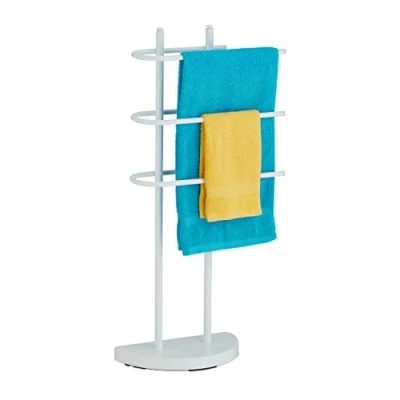 Imagen de Relaxdays Toallero de Pie con 3 Barras, Metal, 83 x 39 18 cm, Soporte para Colgar Ropa, Portatoallas Baño, Blanco, Hierro