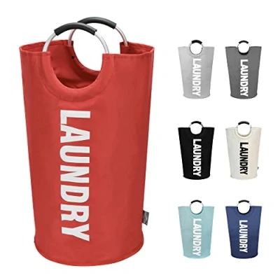 Imagen de DOKEHOM 90L Bolsas Cestos para la colada, Gran servicio de lavandería, plegable bolsa lavado ropa Bin (Rojo)