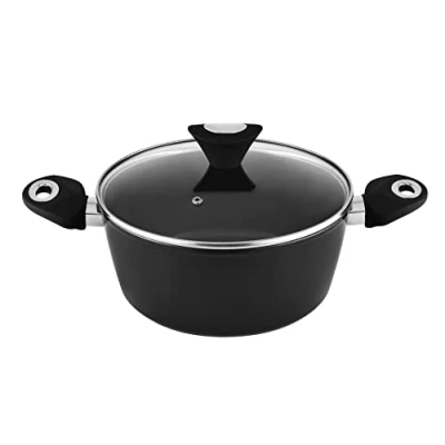 Imagen de Venga! 24 cm Cooking POT with Lid, 4.1 L Capacity, Non Stick Coated, Dishwasher Safe, Turbo Induction Bottom, Soft Touch Ergonomic Handles, Black/Silver, VG 3001