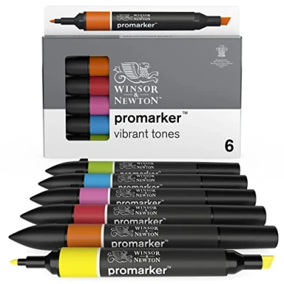 Imagen de Winsor &amp; Newton Set de Rotuladores ProMarker, 6 Unidades, Tonos Vibrantes (el paquete puede variar)
