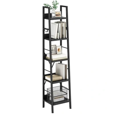 Imagen de YITAHOME Librería de 5 Niveles, Estante Escalera Industrial Estantería Independiente para Libros Estantes Madera y Marco Metal Moderna Sala Pasillo Oficina, Negro