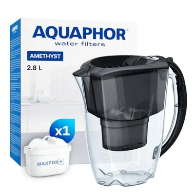 Imagen de AQUAPHOR Jarra con Filtro de agua Amethyst Negro 1 Maxfor+ cartucho incluido I plástico 2,8l Reduce cal, cloro, metales pesados compacta perfecto para nevera
