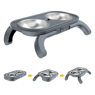 Imagen de Carehabi Comedero Gato Elevado, Altura Ajustable, Elevado Perro Inclinado 15, con Almohadillas Antideslizantes, Set de y Bebedero, Evita Derrames Comida para Gatos Perros