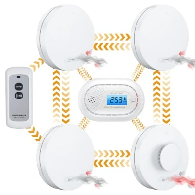 Imagen de Alarmas de Humo, Calor y monóxido Carbono interconectadas inalámbricas con batería 10 años, Control Remoto, certificación CE preenlazada EN14604:2005/AC:2008 5 Piezas