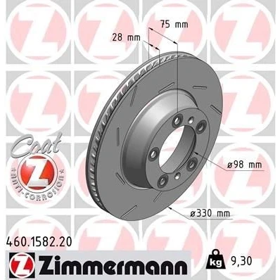 Imagen de ZIMMERMANN COAT Z 460.1582.20 Disco de freno 330 28 7/5 5 130 ventilación interna, ranurado revestido PORSCHE: Panamera