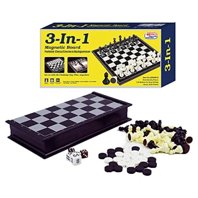 Imagen de 3 in 1 Chess Checkers Backgammon Set, Magnetic Travel Magnet with Folding Case 9.8 Inches